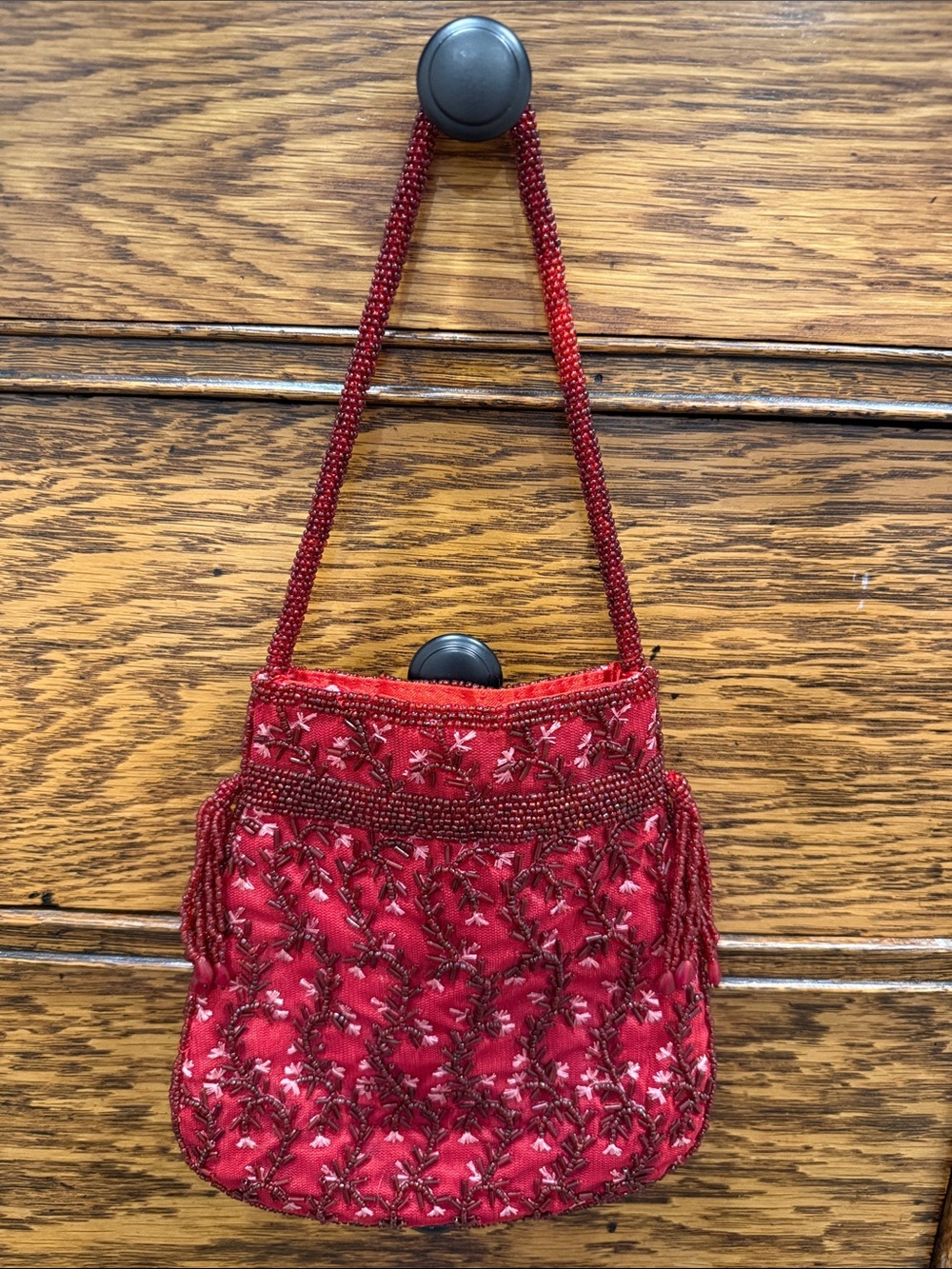 Hand-Beaded Red Evening Wristlet Clutch vintage Y2K